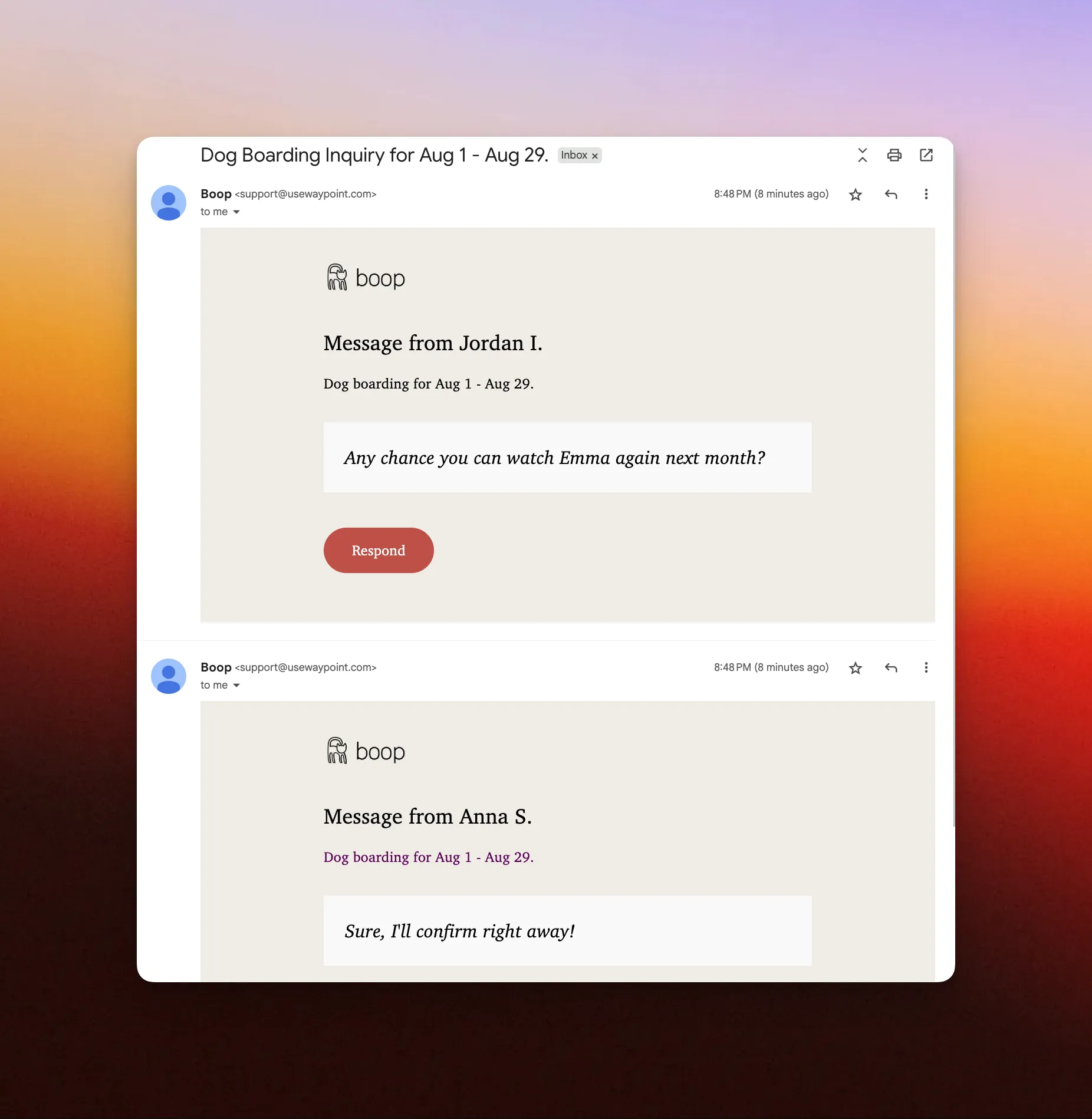 Email threading screenshot