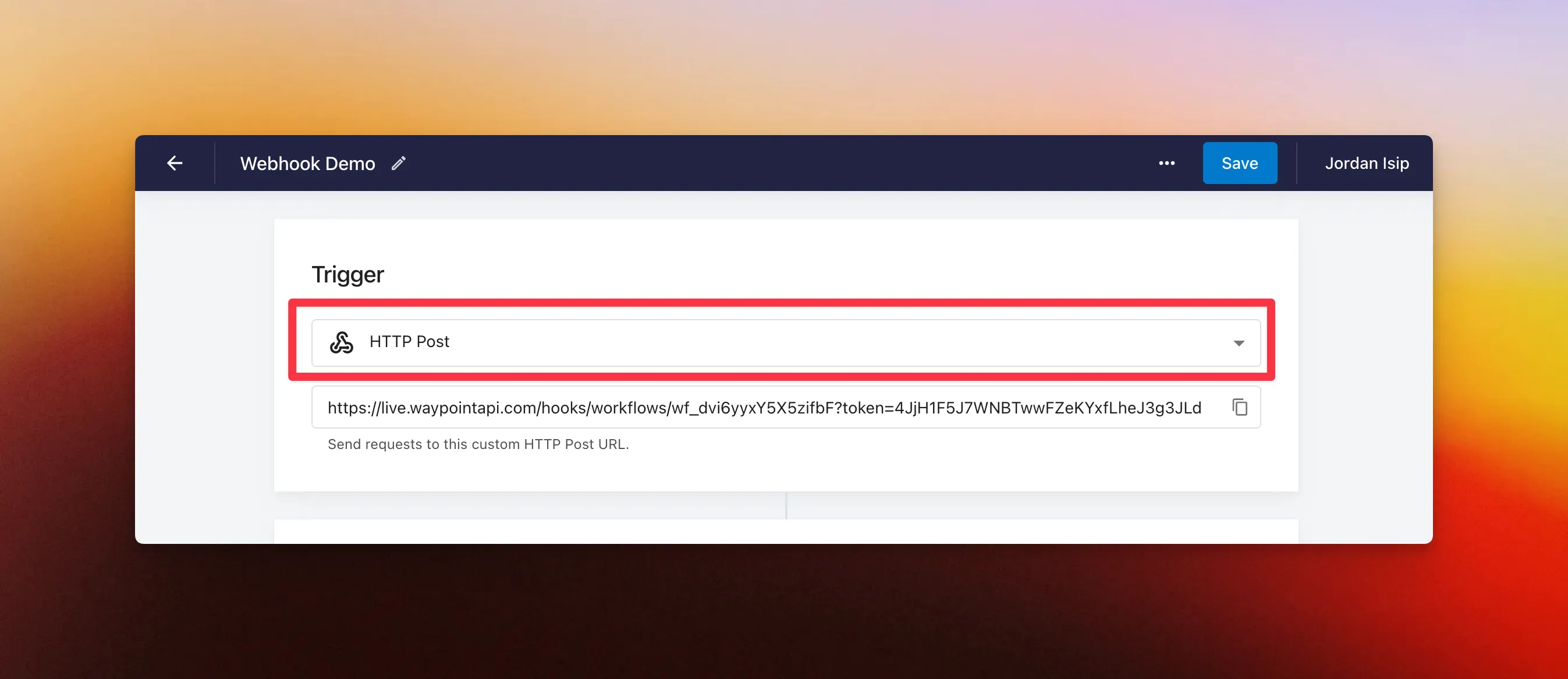 Screenshot: Workflow Webhook Option